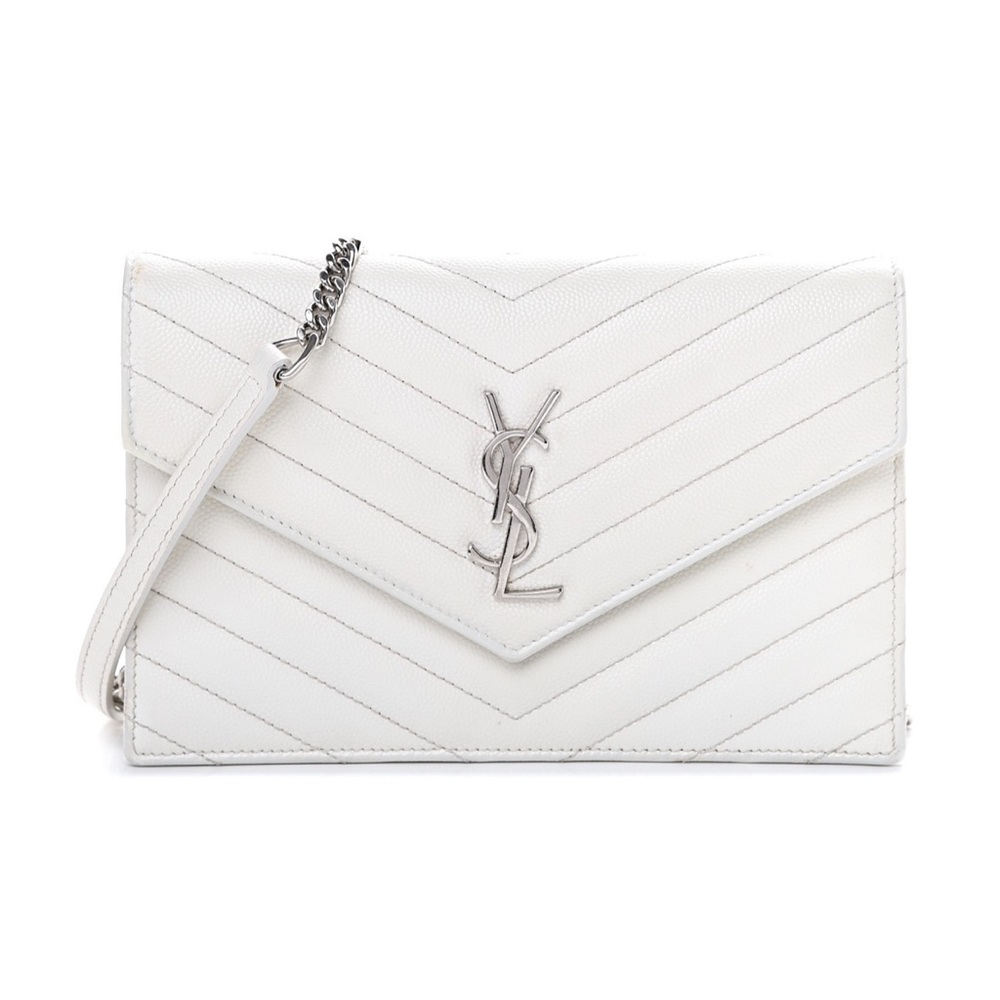 YSL Chevron Monogram Envelope
Chain Wallet Optical White